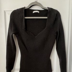 Abercrombie & Fitch Long Sleeve Sweetheart Sweater Bodysuit, XL, Black